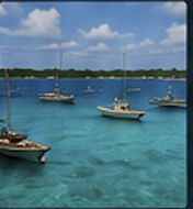 Boats in turquoise water at George Town, Grand Cayman
