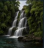 Waterfall in lush jungle at Ocho Rios, Jamaica