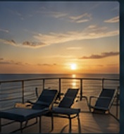 Deck chairs at sunset